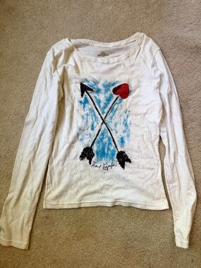 Karl Lagerfeld Long Sleeve White T-Shirt 'Key to the Cure' Breast Cancer